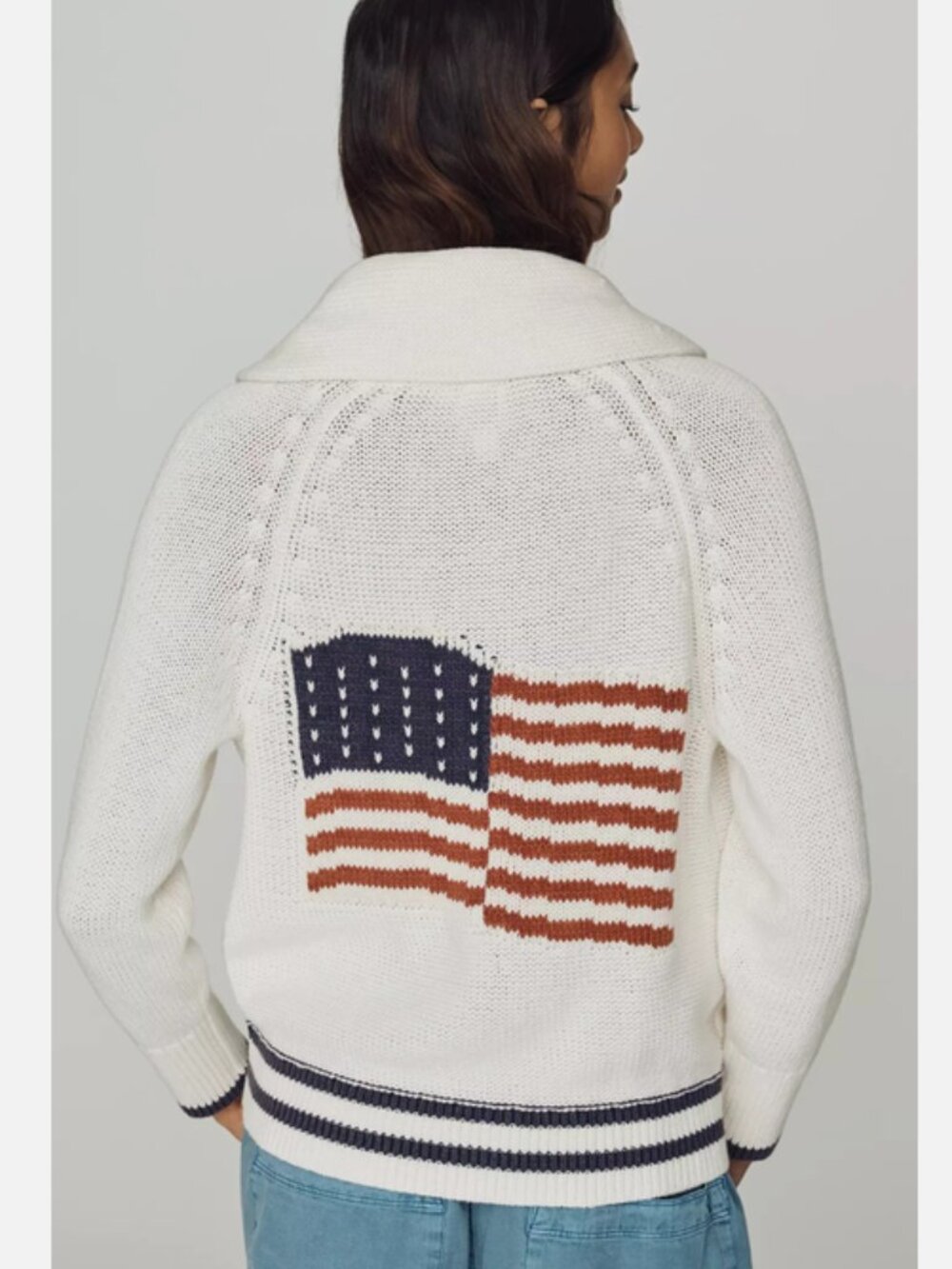 Anthropologie Maeve American Flag Shawl Collar Cardigan Sweater Size 1X NWT USA